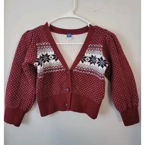 Old Navy Burgundy Fair Isle Cardigan Girls Sz. 6/7 Have A Heart Cotton Blend